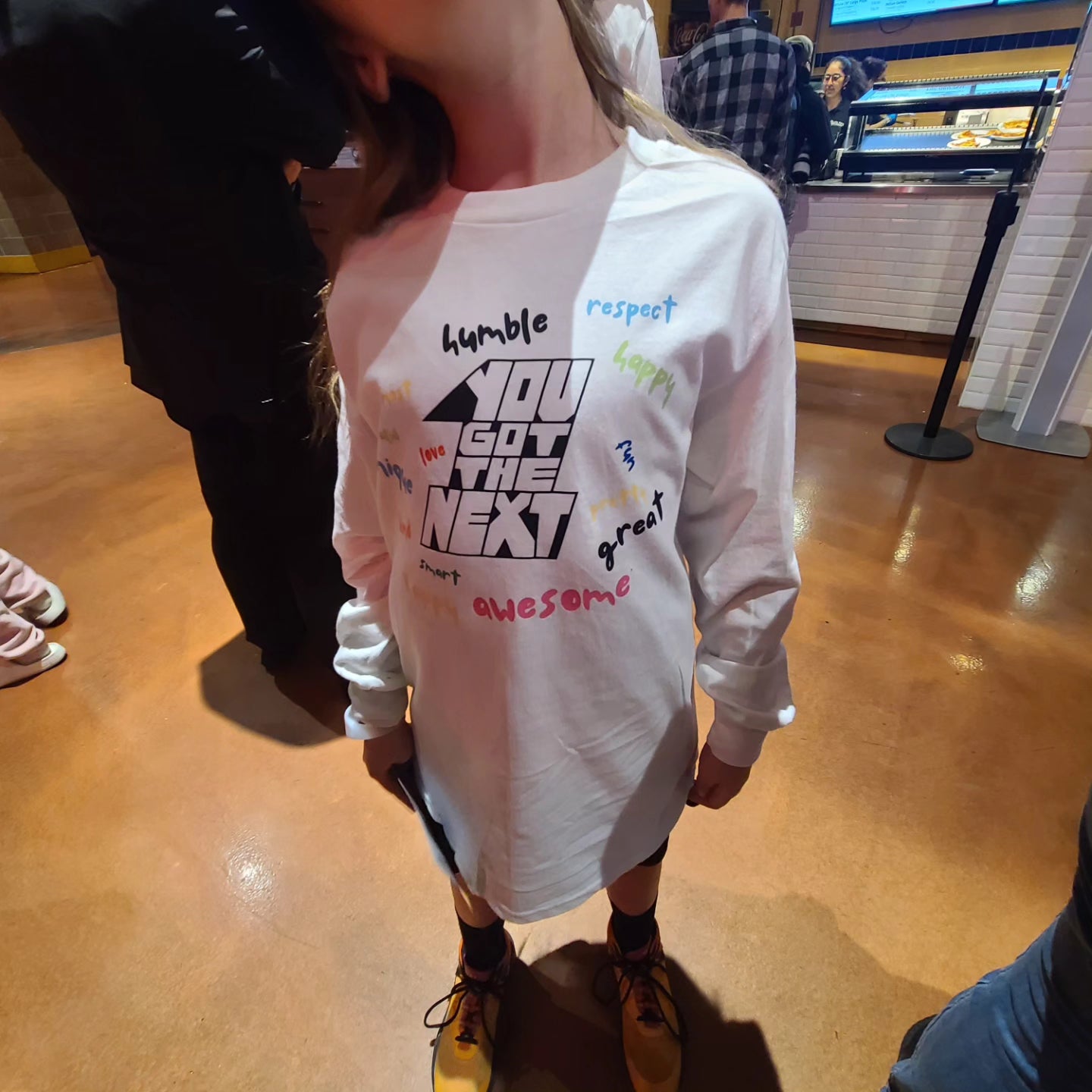 "YOU GOT THE NEXT 1" POSITIVE WORDS, WHITE CREW NECK LONG SLEEVE T-SHIRT