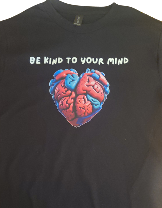 "BE KIND TO YOUR MIND", BLACK LONG SLEEVE T-SHIRT